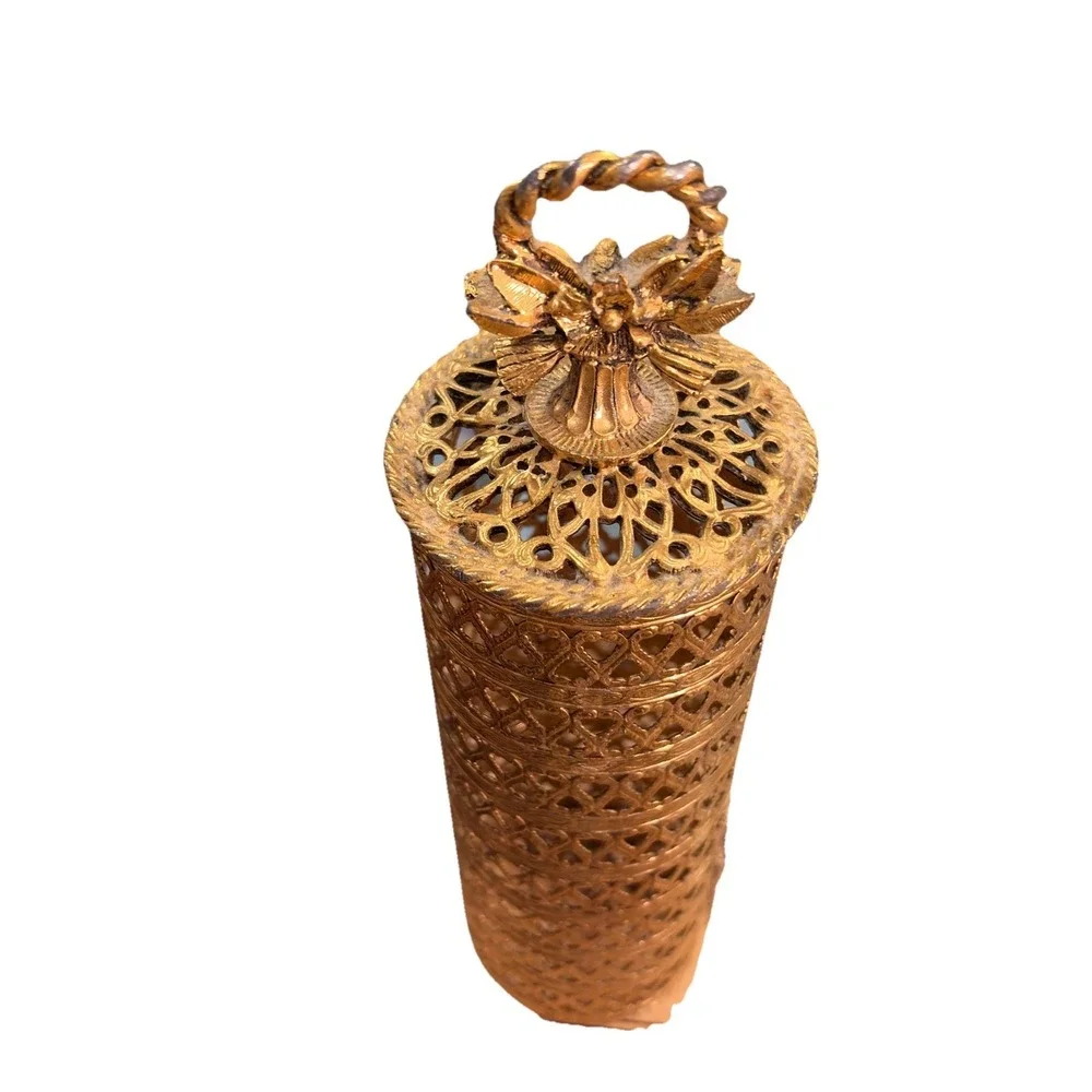 VTG Regency Gold Color Filigree Metal‎ Hairspray Cover Vanity Accessories Case